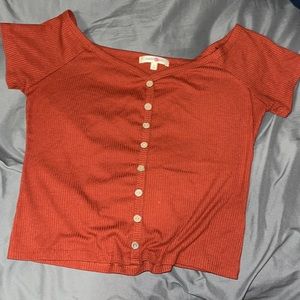 Maroon semi off the shoulder shirt